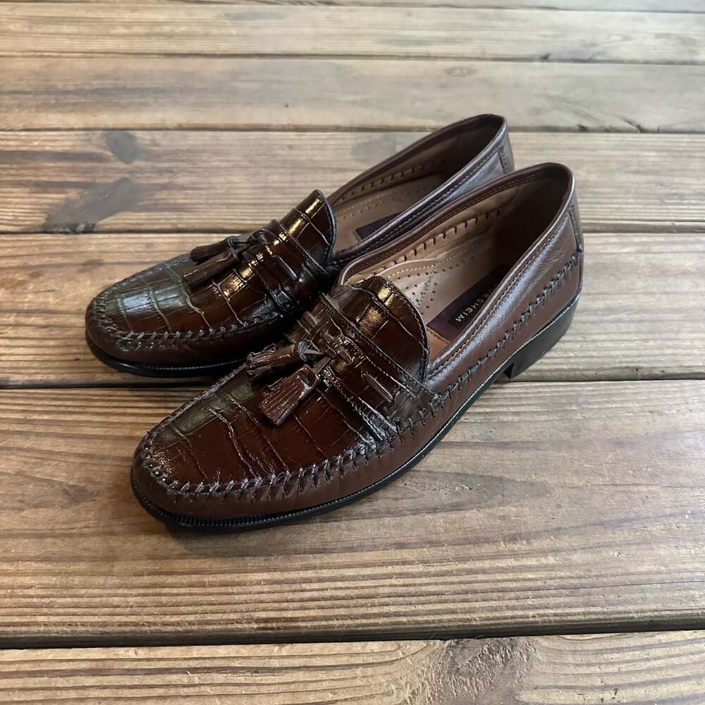 Florsheim Brown Crocodile Print Leather Tassel Loafers - 8.5D